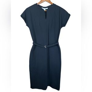 Diane Von Furstenberg Navy Belted Midi Dress Womens Sz 6 Maizah Minimalist READ